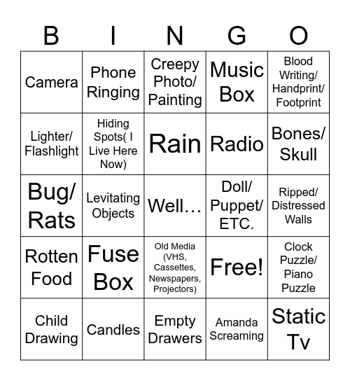 Horror Game Bingo Card