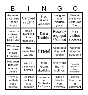 Ice Breaking Bingo Card