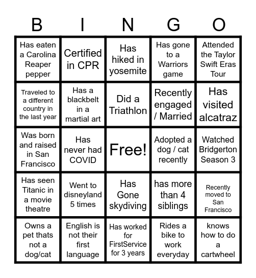 Ice Breaking Bingo Card