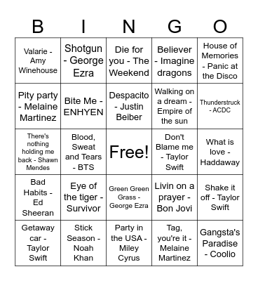 Musical Bingo 6A Bingo Card