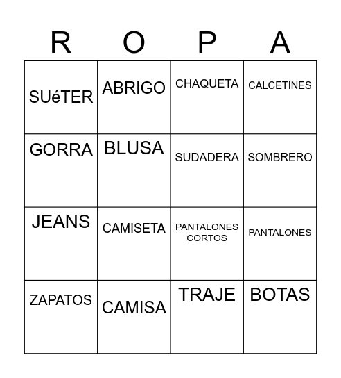 DE MODA Bingo Card