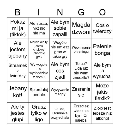 Knapik bongo Bingo Card