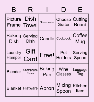 Bridal Bingo Card