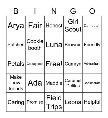 Girl Scout Troop 37879 Bingo Card