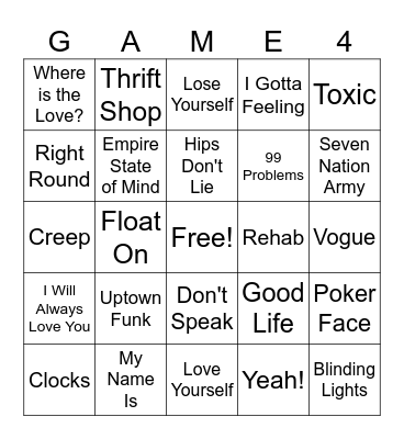 Greatest of All Time Bingo Card