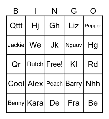 TEST hro bingo Card