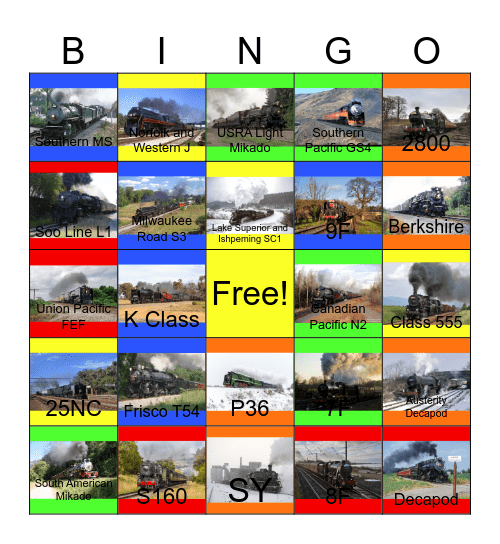 Eight and Ten Coupled Engines Big and Small Bingo Card