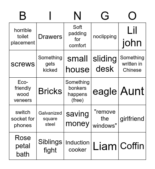 Home design Bingo Card