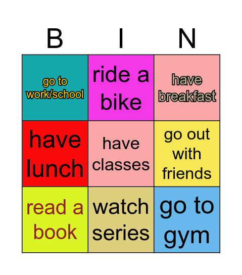 DAILY ROUTINE ACTIONS Bingo Card