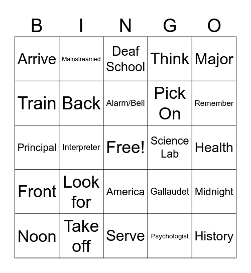 Master ASL Unit 5 Bingo Card