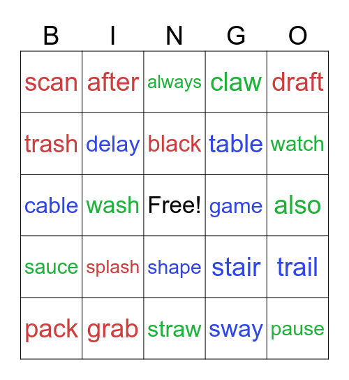 /ă/    /ā/   /ä/ Bingo Card