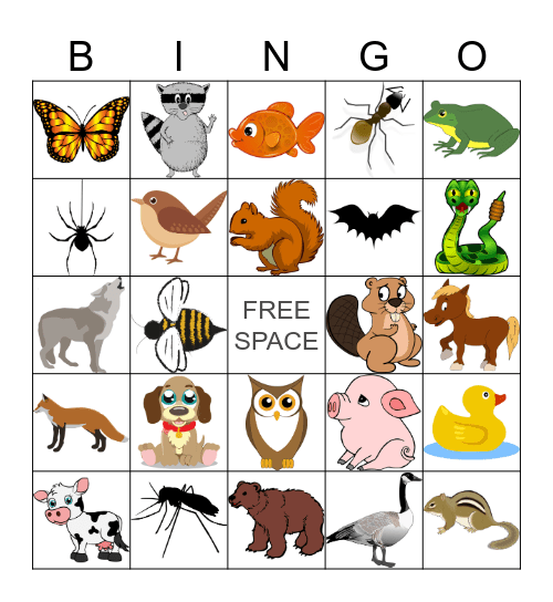 Animal Bingo Card