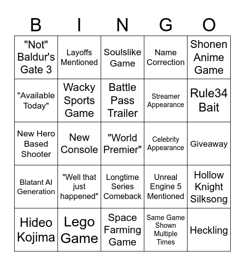 Summer Games Fest 2024 Bingo Card