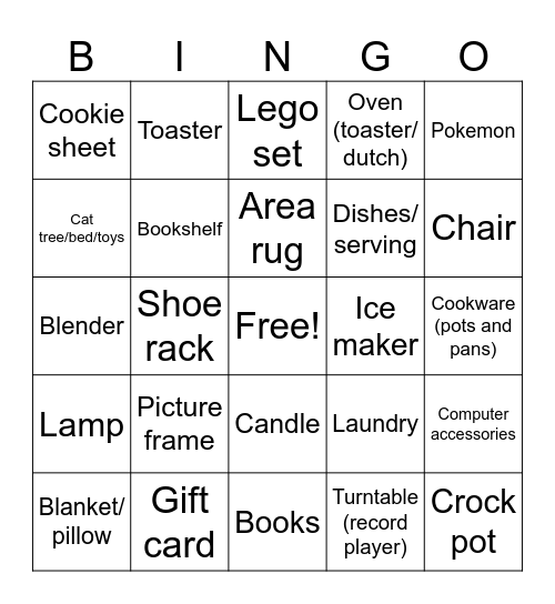 Jewell and Spencer's Wedding gift Bingo Card