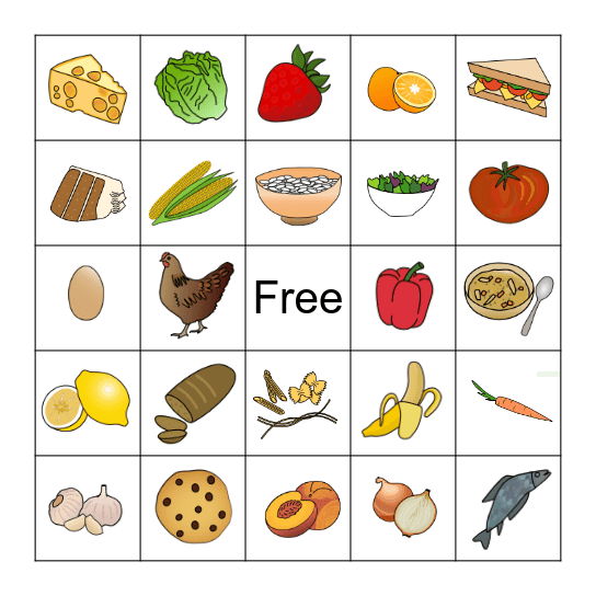 FOOD BINGO for English learning Bingo Card
