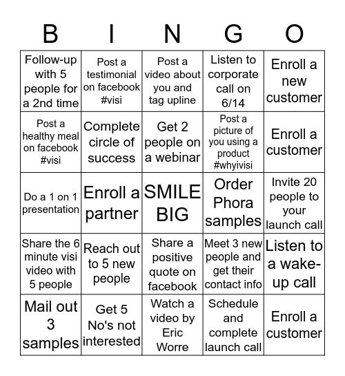 Buisness Building Bingo Card