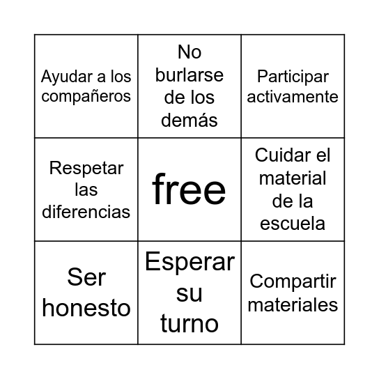 Bingo del respeto Bingo Card