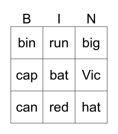 CVC Bingo Card