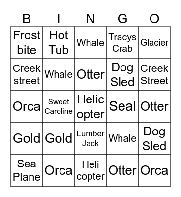 Alaska Bingo Card