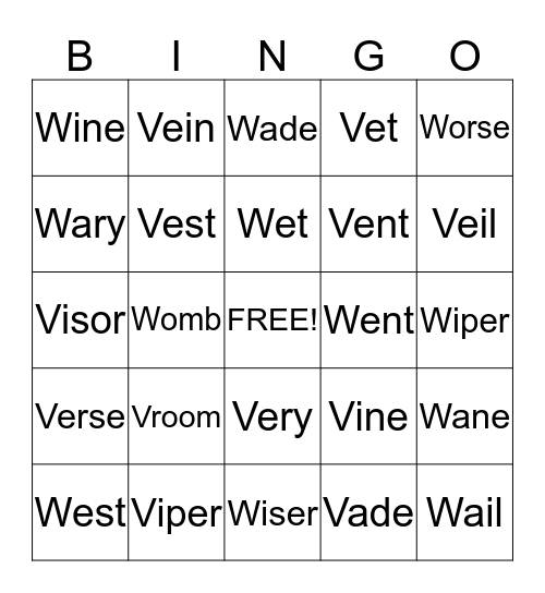 V vs W Bingo Card