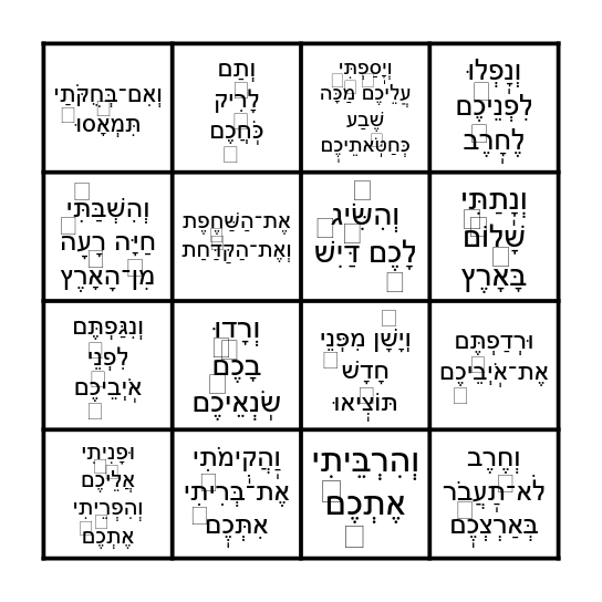 פרשת בחוקתי - נעמה ורעןת Bingo Card