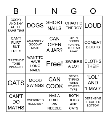 Top, Vers, Bottom Bingo! Bingo Card