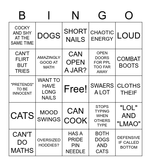 Top, Vers, Bottom Bingo! Bingo Card