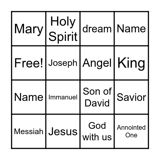 Matthew 1:18-25 Bingo Card