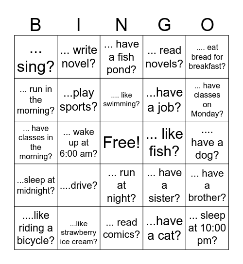 Do you...................... Bingo Card