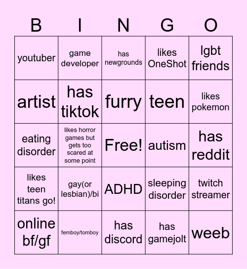 Krisu's bingo (how relatable you are to Krisu) Bingo Card