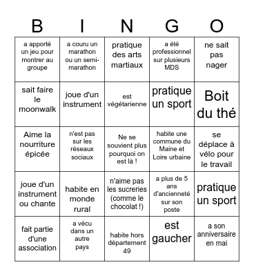 Bingo humain Bingo Card