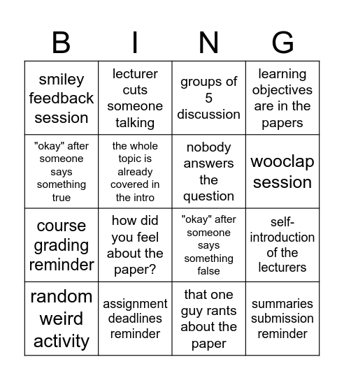 SSIoT Bingo Card