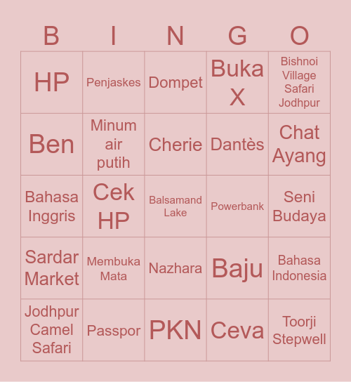 🥰 Bingo Card