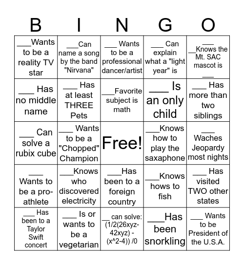 Getting to Know You Bingo Card