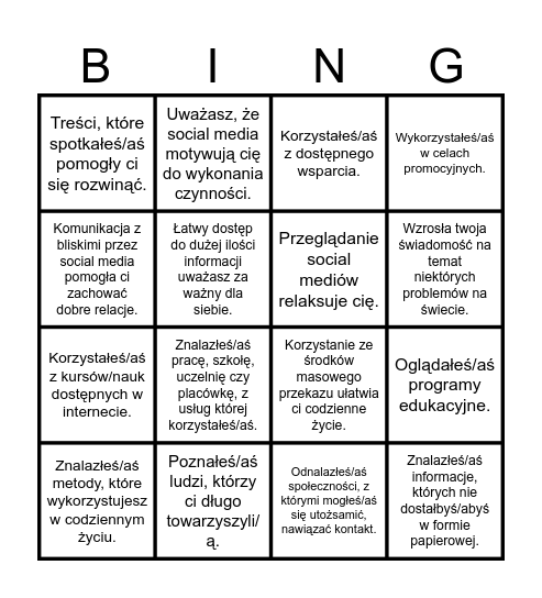 Bingo pozytywów Bingo Card