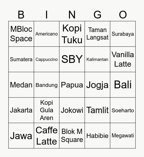 Bingo Wuyo Bingo Card