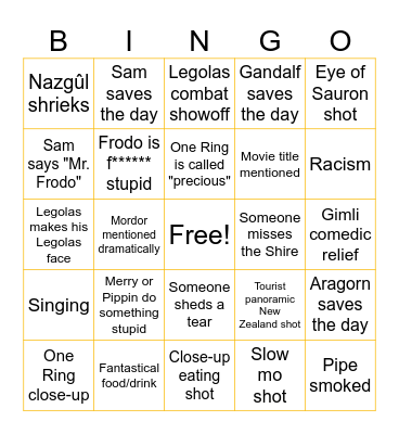One Bingo to rule them all Bingo Card