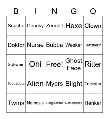 Dead by Daylight Bingo Card
