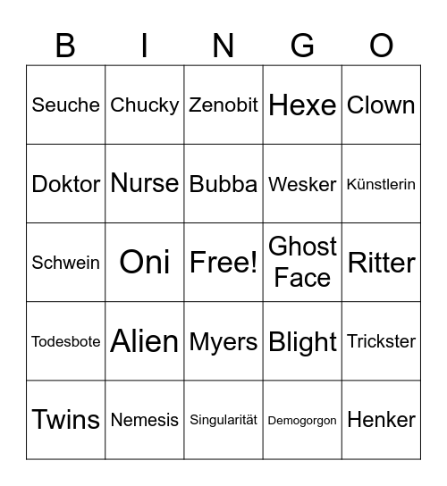 Dead by Daylight Bingo Card