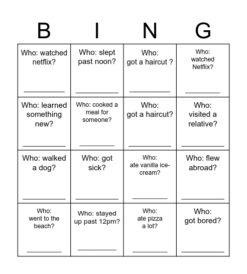 Find someone who... Holidays Bingo Card