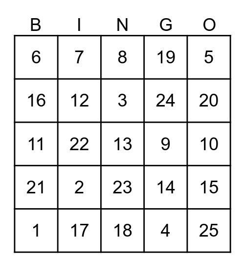 Random Number Bingo Card