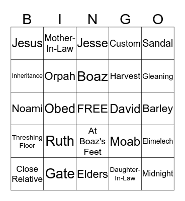Ruth Bingo Card