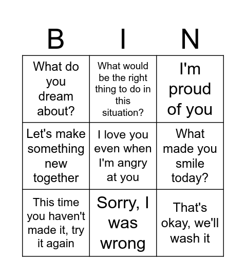 Parents Bingo Card