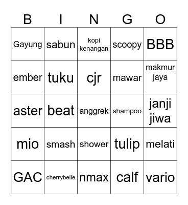 punya mat Bingo Card