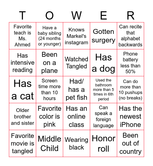 FLIER BINGO: Classroom Edition Bingo Card