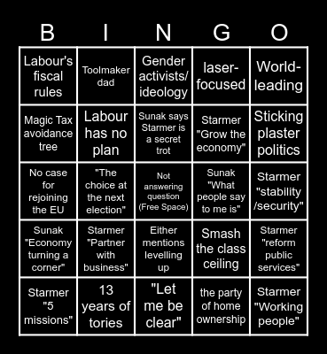 Starmer vs Sunak bingo Card