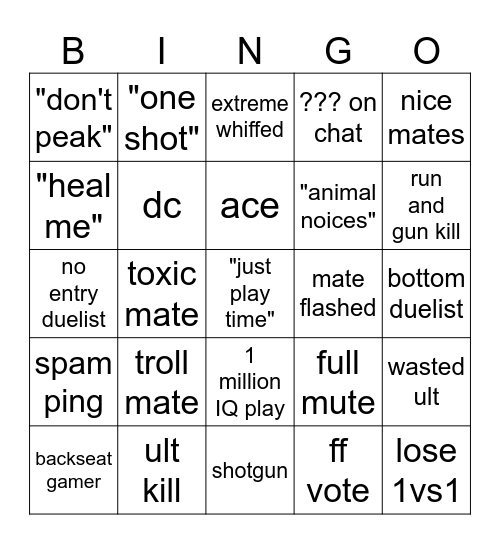 Valorant Bingo Card