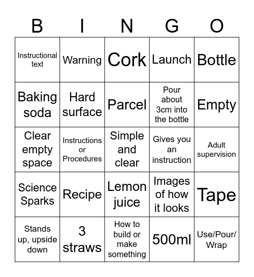 Mini Bottle Rocket Bingo Card