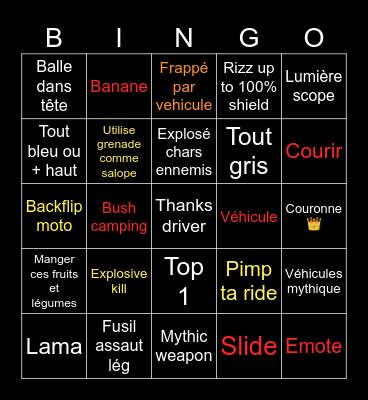 Fortnite Solo Bingo Card