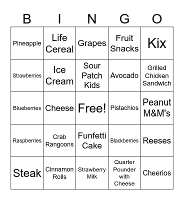 Preganant Cravings Bingo Card